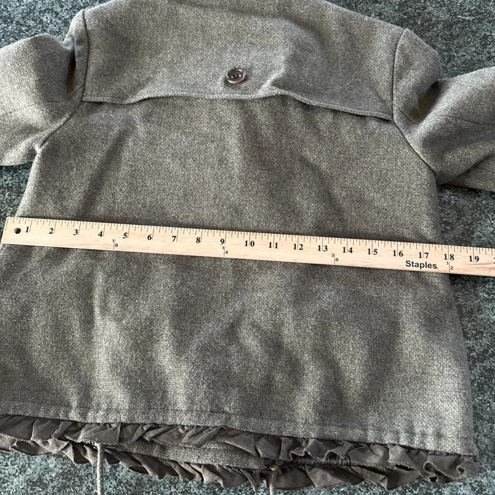 Gap Olive Wool Pea Coat Jacket Women's Size X Small Feminine Ruffle Tie Waist
